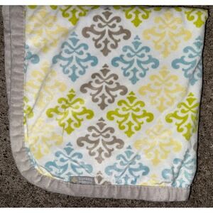 Blankets‎ and Beyond Baby Blanket Blue  Green Grey Yellow Damask Print